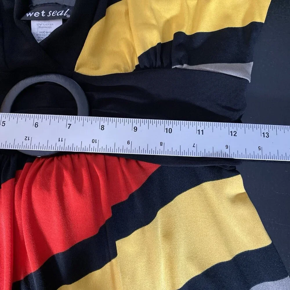 Vintage Y2K Wet Seal Maxi Dress Size L Retro Colorful Halter Tie Stretch V Neck - Picture 15 of 16